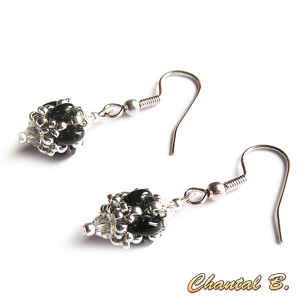 boucles d'oreilles mariage perles swarovski cristal perles de verre corail nacr&eacute; et argent