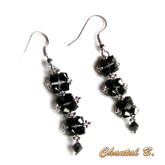 bracelet swarovski noir brillant baroque perles tiss&eacute;es swarovski cristal noir et argent