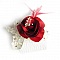 collier de mariage dentelle ivoire fleur de satin rouge et plumes 