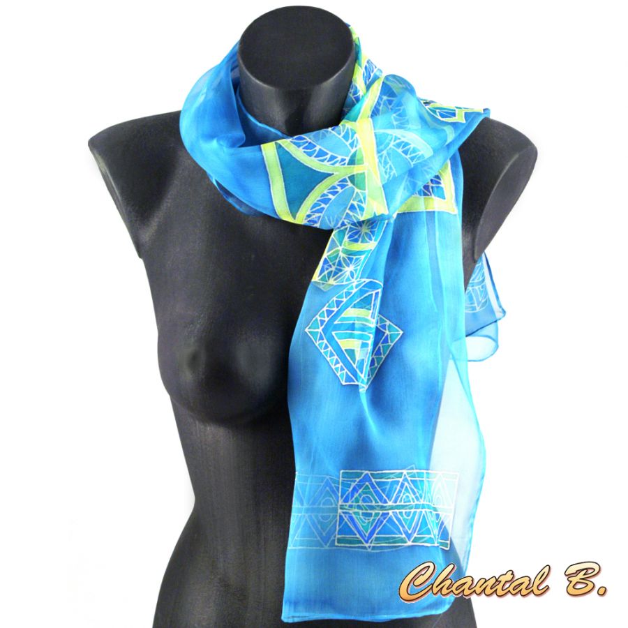 foulard &eacute;charpe mousseline de soie orange peint main accessoire soir&eacute;e