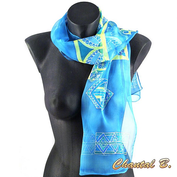 foulard &eacute;charpe mousseline de soie orange peint main accessoire soir&eacute;e