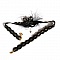 bandeau cheveux dentelle noire et or fleur polym&egrave;re et satin strass dor&eacute;s
