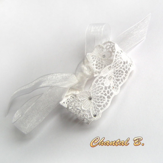  bandeau de cheveux dentelle blanche et strass mari&eacute;e