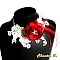 Peigne &agrave; cheveux mariage fleur de satin rouge plumes dentelle ivoire