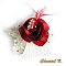 Peigne &agrave; cheveux mariage fleur de satin rouge plumes dentelle ivoire