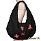 Grand sac épaule noir en coton avec fleurs rouges peintes.