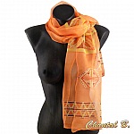 foulard &eacute;charpe mousseline de soie orange peint main accessoire soir&eacute;e