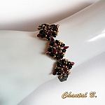 bracelet soir&eacute;e perles verre noir rouge et or
