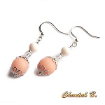 boucles d'oreilles mariage perles de jade saumon cristal nacre v&eacute;ritable et argent