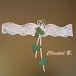 jarreti&egrave;re mariage dentelle extensible ivoire  et LIERRE soie nature zen champ&egrave;tre