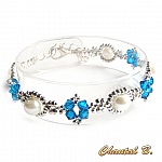 bracelet cristal swarovski bleu perles nacr&eacute;es et argent tiss&eacute;es