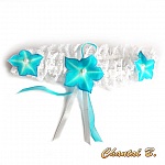 jarreti&egrave;re mari&eacute;e dentelle blanche fleurs de soie  turquoise