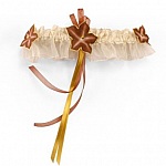 Jarreti&egrave;re mariage dentelle ivoire fleur de soie chocolat et or