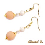 boucles d'oreilles mariage perles de jade saumon cristal nacre v&eacute;ritable et or