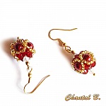 Boucles d'oreilles boule perl&eacute;e swarovski bordeaux opale et or