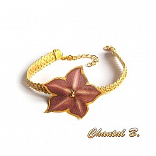 Bracelet dentelle guipure dor&eacute;e et sa fleur soie chocolat