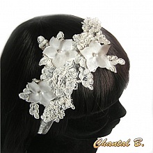 bijou de cheveux mari&eacute;e ivoire dentelle Calais fleur de soie strass