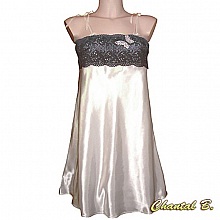 Nuisette satin ivoire dentelle et papillon chocolat