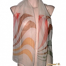 foulard &eacute;charpe mousseline de soie vert amande corail marron