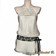 Top chemisier blanc avec ceinture dentelle noire peint &agrave; la main
