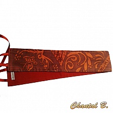Ceinture large soie sauvage motifs arabesques orange fond brun fauve &agrave; nouer