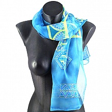 foulard &eacute;charpe mousseline de soie turquoise peint main accessoire soir&eacute;e