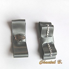 accessoire chaussures mari&eacute;e clips noeud satin gris mari&eacute;e et argent