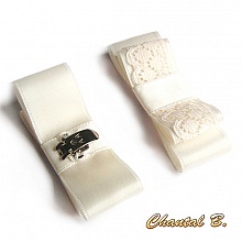 clips chaussures mariage noeud satin et dentelle ivoire mari&eacute;e