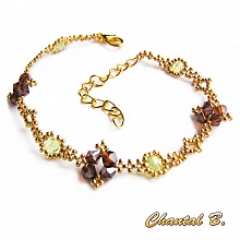 bracelet perles tiss&eacute;es swarovski bronze boheme vertes et dor&eacute;