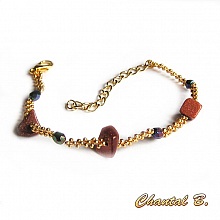 bracelet tiss&eacute; pierre de soleil naturelles et cristal boheme bleue et or