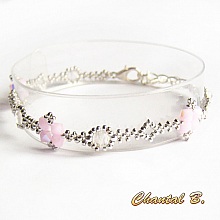 bracelet swarovski perles tiss&eacute;es swarovski rose AB boheme cristal et argent romantique mariage