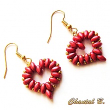 boucles d'oreilles coeur perles rouge corail et or soir&eacute;e mariage c&eacute;r&eacute;monie plaqu&eacute; or