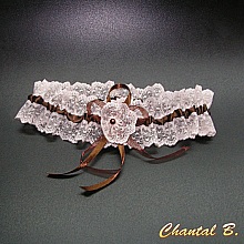 jarreti&egrave;re mariage romantique dentelle saumon et chocolat