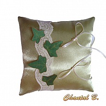 coussin d'alliances mariage satin et dentelle nature champ&ecirc;tre LIERRE