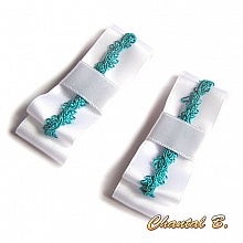 clips chaussures mariage noeud satin blanc et dentelle bleue turquoise accessoire c&eacute;r&eacute;monie soir&eacute;e chic