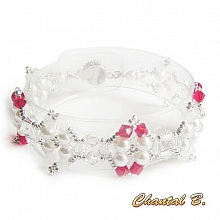bracelet cristal swarovski rouge perles nacr&eacute;es et argent tiss&eacute;es