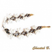 bracelet soir&eacute;e perles boh&egrave;me chocolat perles verre blanc nacr&eacute; et dor&eacute;