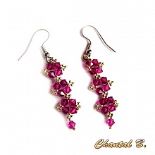 boucles d'oreilles cristal swarovski rose fuchsia et argent soir&eacute;e mariage