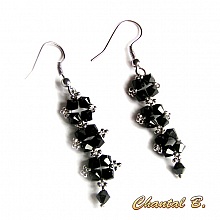 boucles d'oreilles cristal swarovski noir et argent soir&eacute;e mariage