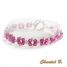 bracelet swarovski rose fuchsia romantique perles tiss&eacute;es swarovski cristal rose et argent