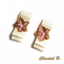 clips chaussures mariage noeud satin ivoire mari&eacute;e et fleur de soie choclat