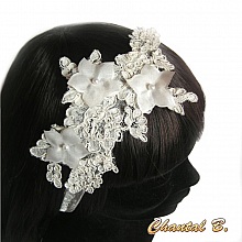 bandeau cheveux dentelle Calais ivoire accessoire mariage headband  fleur de soie strass