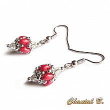 boucles d'oreilles Saint Valentin mariage perles swarovski cristal perles de verre corail nacr&eacute; et argent