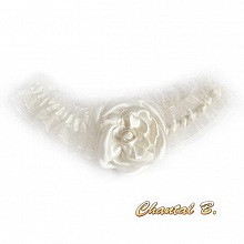 jarreti&egrave;re de mari&eacute;e fleur de satin volant organza ivoire