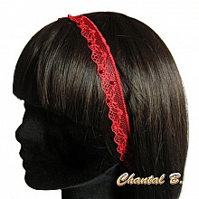 bandeau cheveux fine dentelle rouge perl&eacute;e accessoire mariage headband