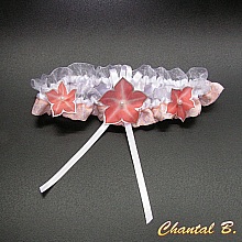 jarreti&egrave;re mariage satin blanc dentelle et fleurs soie saumon Adelinda
