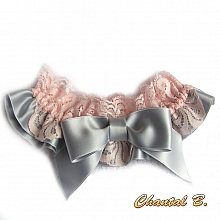 jarreti&egrave;re mariage romantique satin gris dentelle saumon Graziella