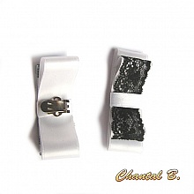 clips chaussures mariage noeud satin blanc et dentelle noire accessoire c&eacute;r&eacute;monie soir&eacute;e baroque