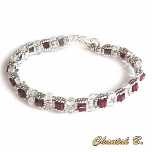 bracelet Saint Valentin swarovski siam cube pr&eacute;cieux perles tiss&eacute;es swarovski et argent