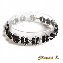 bracelet swarovski noir brillant baroque perles tiss&eacute;es swarovski cristal noir et argent